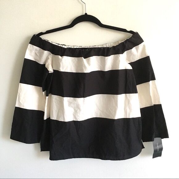 ZARA Strapless Striped Cropped Off Shoulder Blouse Black White XS - Picture 6 of 11